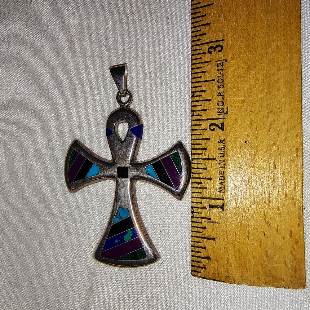 🩶925 Sterling Silver Egyptian Ankh w/ Stone Inlay 925  CII Mexico - Picture 8 of 10